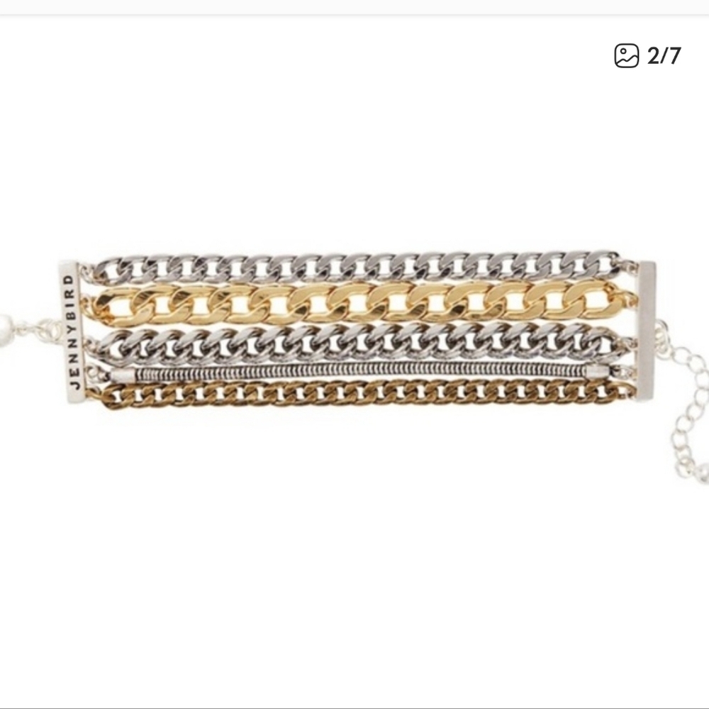 Jenny Bird Austin Cuff Multi Strand Gold And Silver Chain Bracelet - Picture 3 of 6